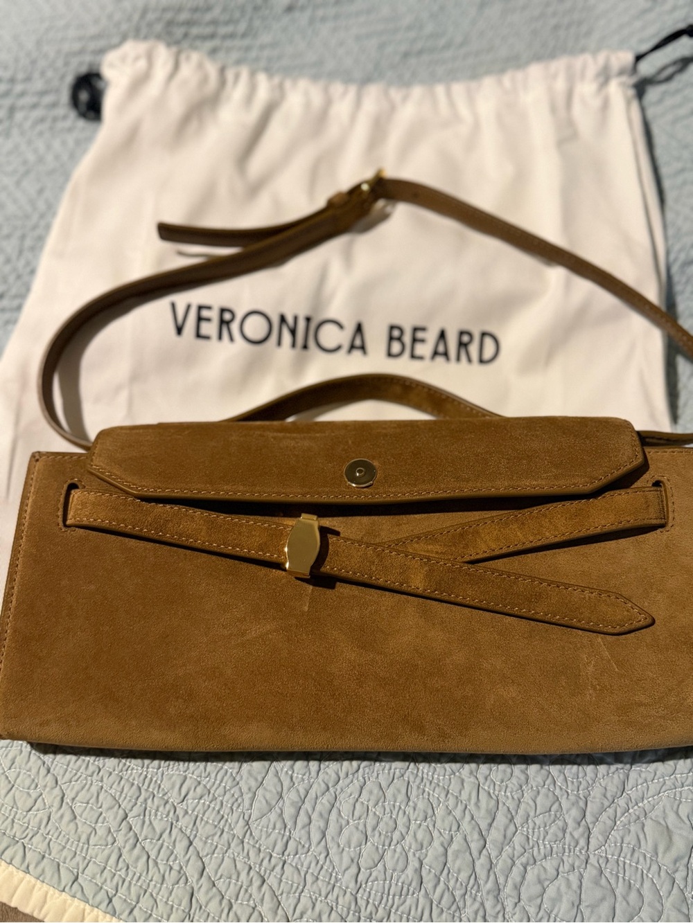 Veronica Beard Suede Crossbody Clutch in Brown Suede